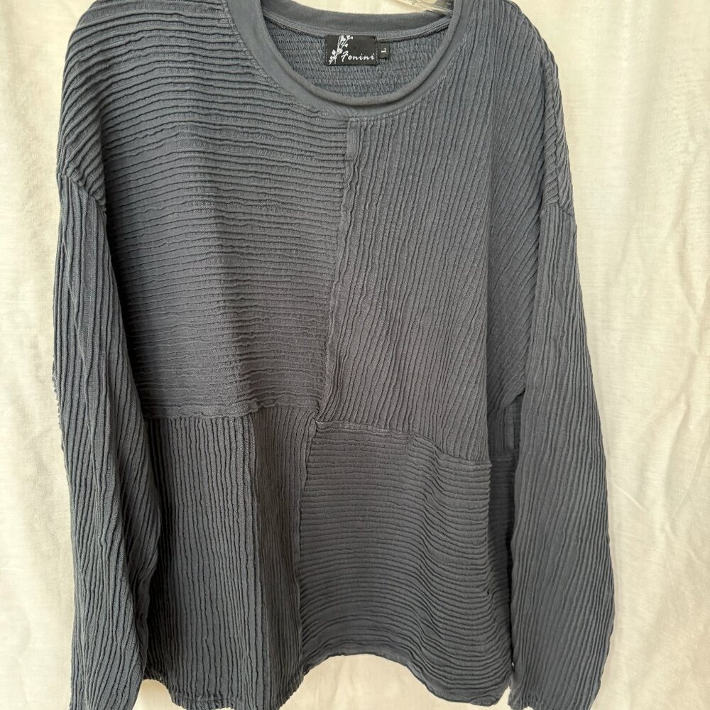 Fenini Contrast Pintuck Rib Long Sleeve Top
